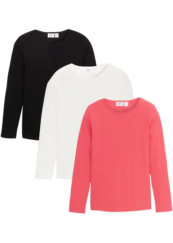 Langarmshirt aus reiner Baumwolle (3er Pack) in schwarz von vorne - bonprix