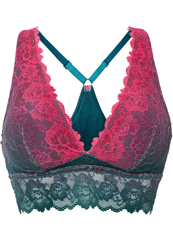 Bustier mit zarter Spitze im Farbverlauf in petrol von vorne - bonprix
