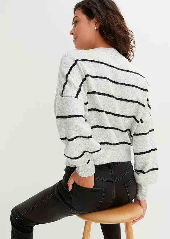 Gestreifter Pullover im Oversized-Fit in grau von hinten (im Anschnitt) - bonprix