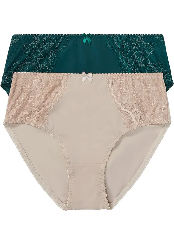 Maxislip mit zarter Spitze (2er Pack) in grün von vorne - bonprix