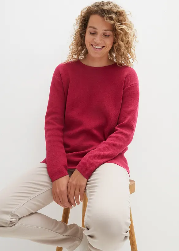 Milano Rib Pullover mit Rundhals in pink von vorne (im Anschnitt) - bonprix Milano Rib Pullover mit Rundhals in pink von vorne (im Anschnitt) - bonprix