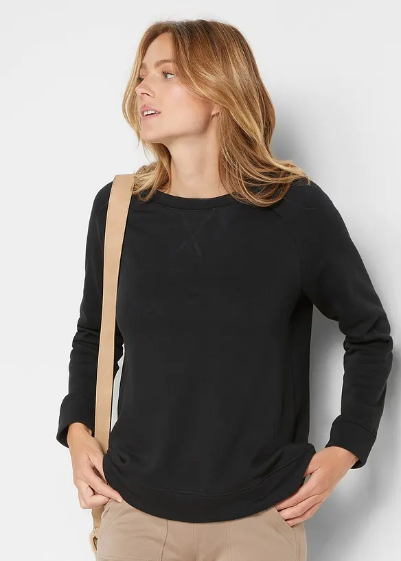 Basic Sweatshirt in schwarz von vorne (im Anschnitt) - bonprix