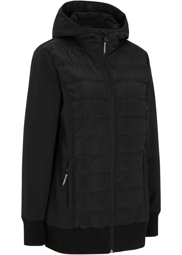 wasserabweisende, hybrid Steppjacke mit Materialmix in schwarz von vorne - bonprix