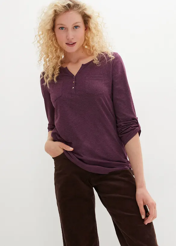 Baumwoll-Henleyshirt mit Knopfleiste in lila von vorne (im Anschnitt) - bonprix Baumwoll-Henleyshirt mit Knopfleiste in lila von vorne (im Anschnitt) - bonprix