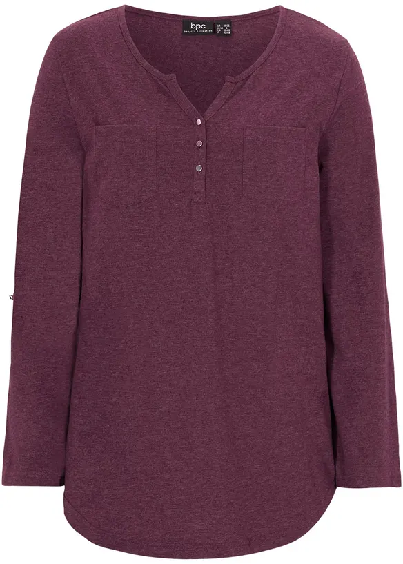 Baumwoll-Henleyshirt mit Knopfleiste in lila von vorne - bonprix Baumwoll-Henleyshirt mit Knopfleiste in lila von vorne - bonprix