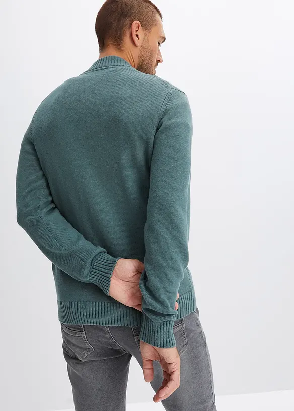 Feinstrickjacke aus reiner Baumwolle in grün von hinten (im Anschnitt) - bonprix