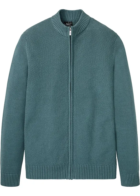 Feinstrickjacke aus reiner Baumwolle in grün von vorne - bonprix