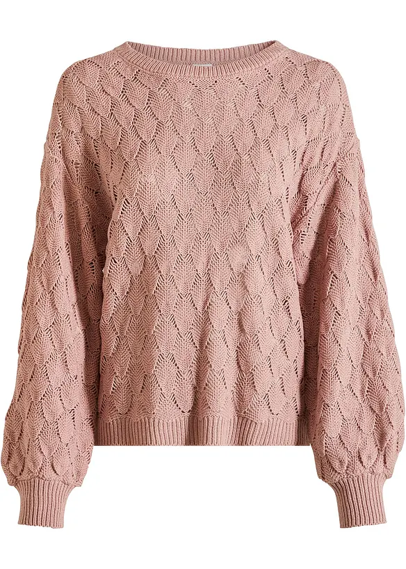 Ajour-Pullover in rosa von vorne - bonprix