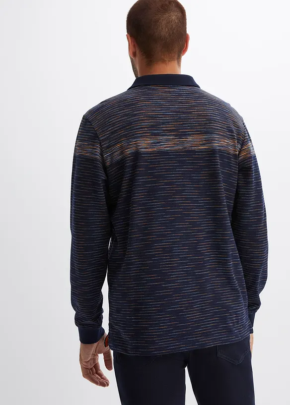 Polo-Langarmshirt in blau von hinten (im Anschnitt) - bonprix