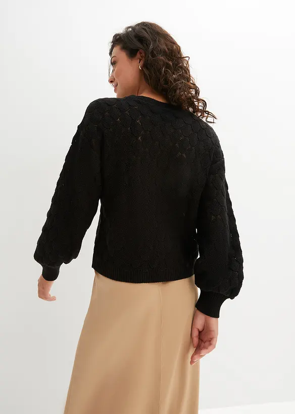 Ajour-Pullover in schwarz von hinten (im Anschnitt) - bonprix Ajour-Pullover in schwarz von hinten (im Anschnitt) - bonprix