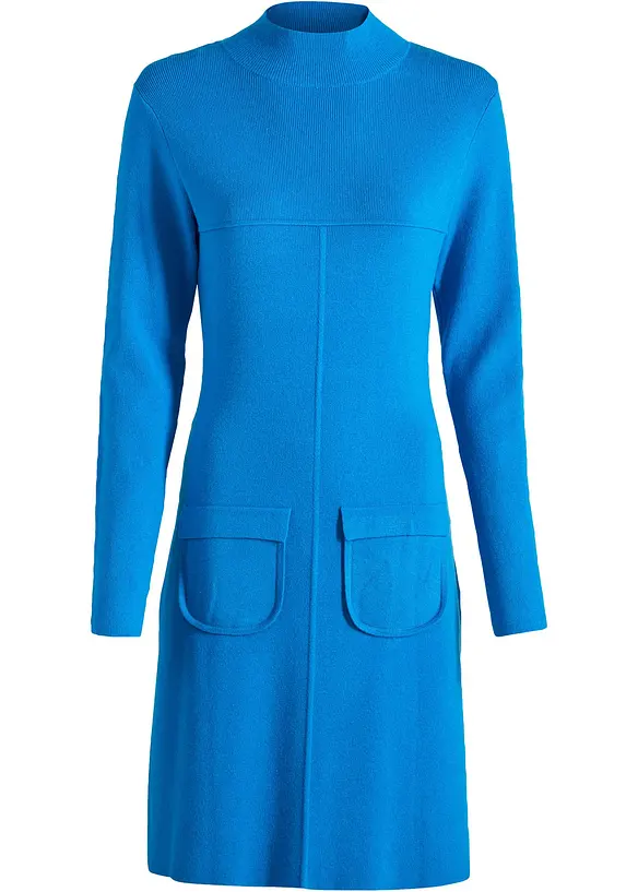 Damen Strickkleid Langarm A-Linie - Elegantes Winterkleid Mit Taschen