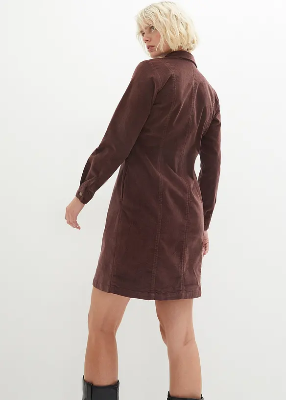 Cord-Hemdblusenkleid aus Baumwoll-Mix in braun von hinten (Totalaufnahme) - bonprix