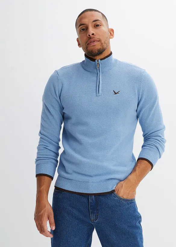 Troyer Pullover aus weichem Baumwoll-Mix in blau von vorne (im Anschnitt) - bonprix