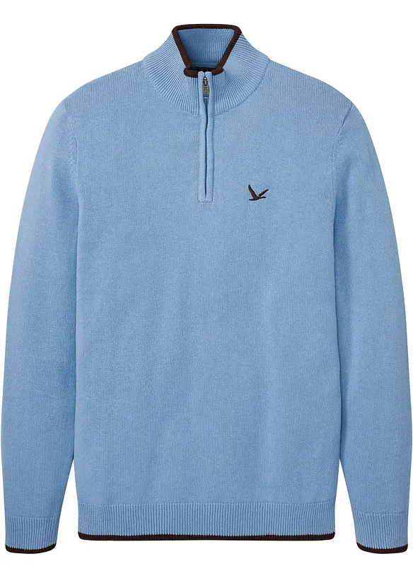 Troyer Pullover aus weichem Baumwoll-Mix in blau von vorne - bonprix