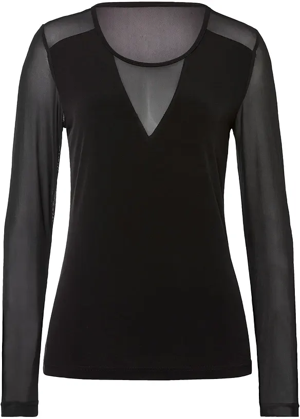 Figurbetontes Langarmshirt in schwarz von vorne - bonprix
