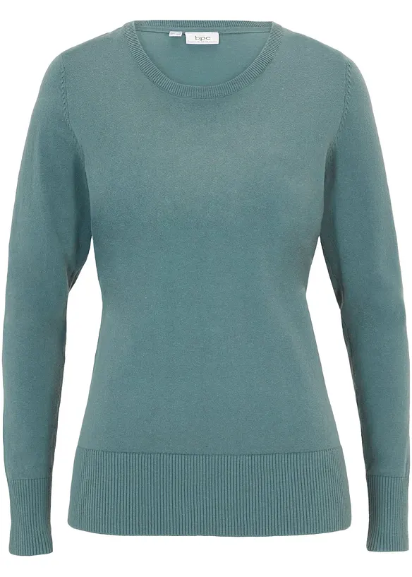 Basic Pullover mit recycelter Baumwolle in grün von vorne - bonprix Basic Pullover mit recycelter Baumwolle in grün von vorne - bonprix