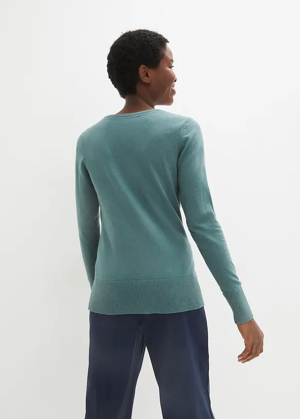 Basic Pullover mit recycelter Baumwolle in grün von hinten (im Anschnitt) - bonprix Basic Pullover mit recycelter Baumwolle in grün von hinten (im Anschnitt) - bonprix