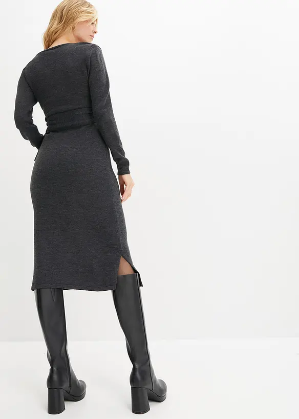 Midi-Strickkleid in grau von hinten (Totalaufnahme) - bonprix