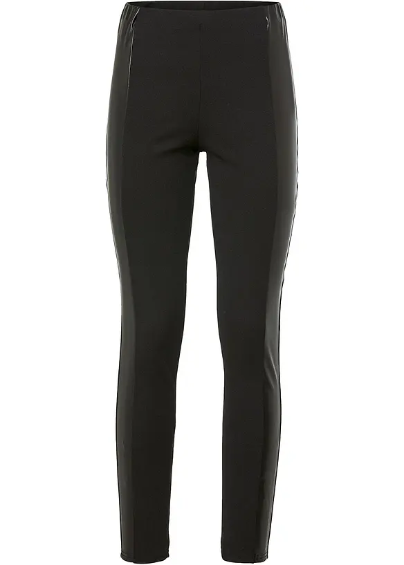 Leggings mit Lederimitat-Einsatz in schwarz von vorne - bonprix