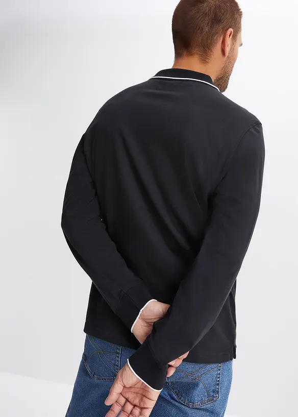 Poloshirt aus reiner Bio-Baumwolle in schwarz von hinten (im Anschnitt) - bonprix