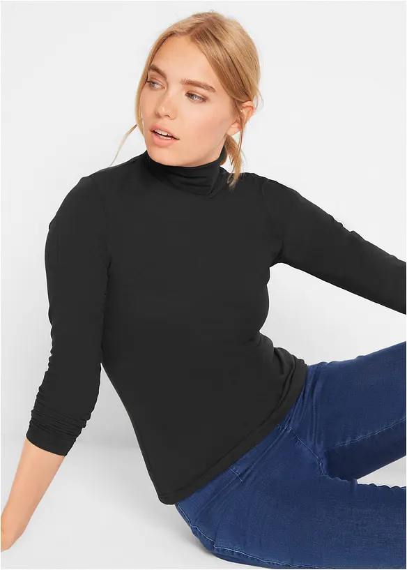 Langarmshirt mit  reiner Bio-Baumwolle in schwarz von vorne (im Anschnitt) - bonprix