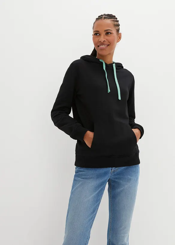 Hoodie aus reiner Bio-Baumwolle in schwarz von vorne (im Anschnitt) - bonprix