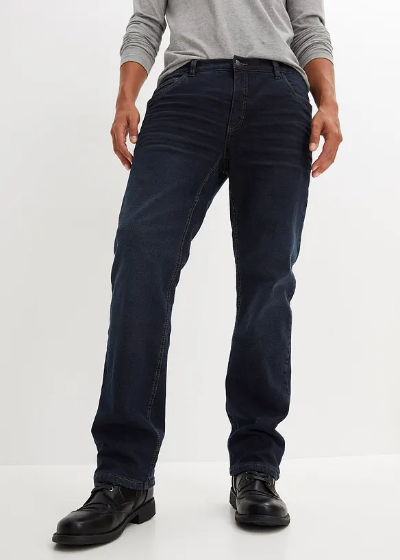Thermo Relaxed-Fit Jeans mit Dehnbund, Straight in blau von vorne - bonprix