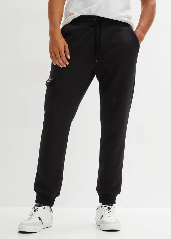 Thermo-Jogginghose mit flauschigem Teddyfleece in schwarz von vorne - bonprix