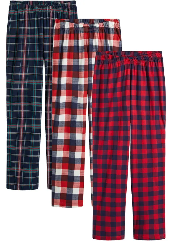 Pyjamahose aus reiner Baumwolle (3er Pack) in blau von vorne - bonprix