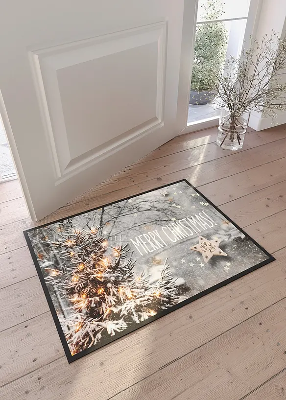 Waschbare Fußmatte mit weihnachtlichem Statement in grau (Ambiente) - bonprix