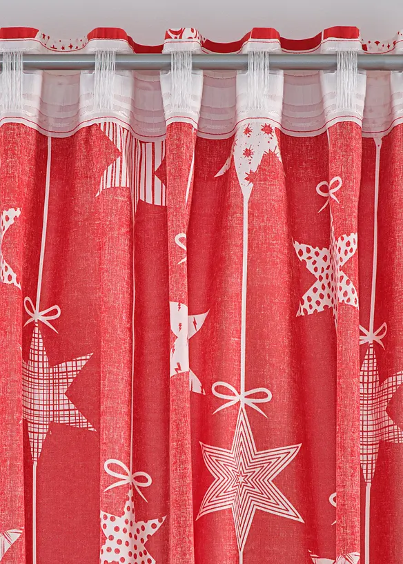 Halbtransparente Vorhang aus recyceltem Polyester mit Raffhalter (1er Pack) in rot - bonprix