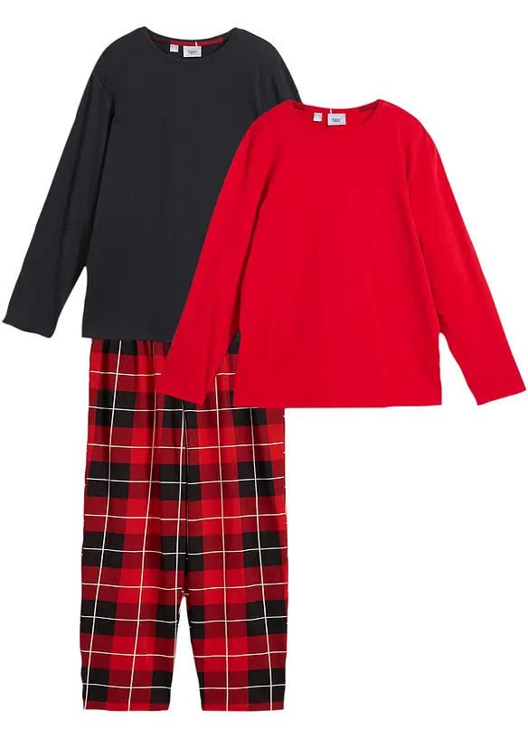 Pyjama aus reiner Baumwolle (3-tlg. Set) in rot von vorne - bonprix