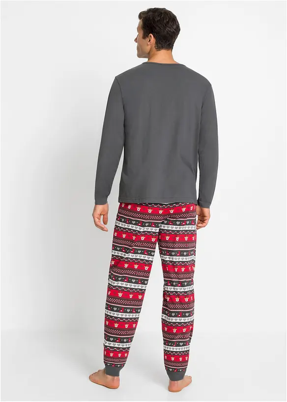 Pyjama aus reiner Baumwolle in grau von hinten (Totalaufnahme) - bonprix