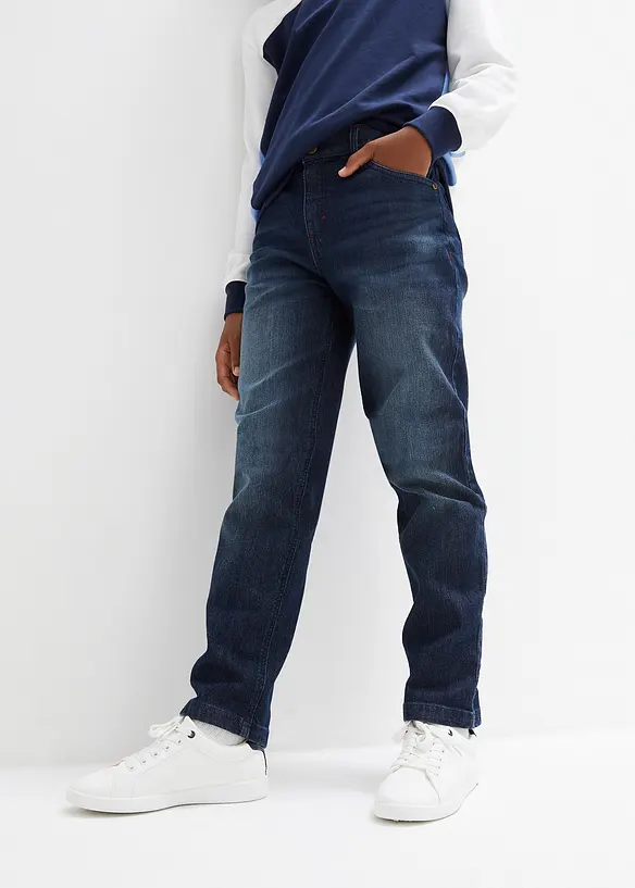 Loose-Fit-Stretch-Jeans mit verstellbarem Bund, Straight in blau von vorne - bonprix