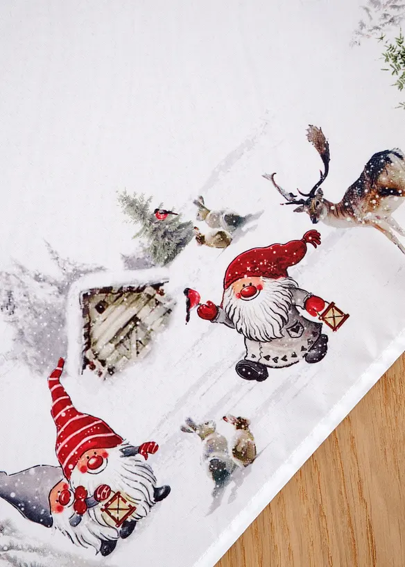 Tischdecke mit Weihnachtsmotiven in weiß Detailaufnahme vom Material - bonprix