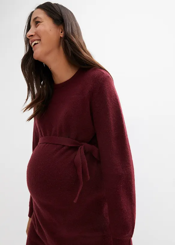 Umstandskleid aus flauschigem Strick in rot (Detailaufnahme) - bonprix