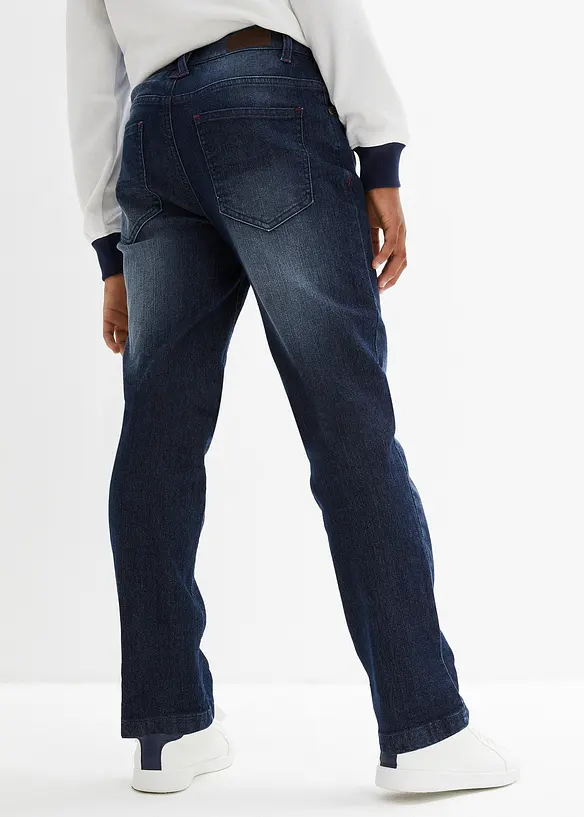 Loose-Fit-Stretch-Jeans mit verstellbarem Bund, Straight in blau von hinten - bonprix