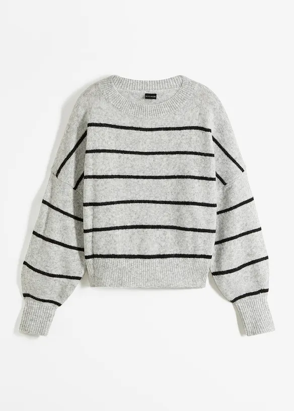 Gestreifter Pullover im Oversized-Fit in grau von vorne - bonprix