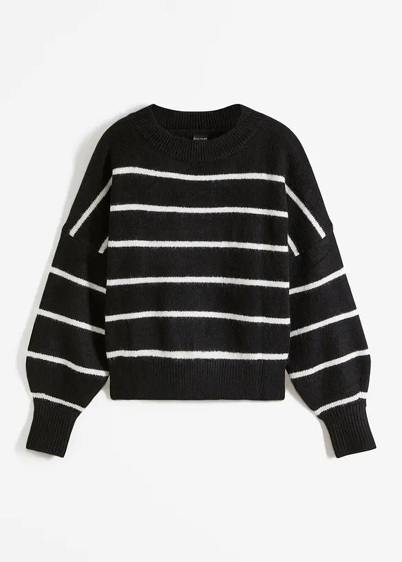 Gestreifter Pullover im Oversized-Fit in schwarz von vorne - bonprix