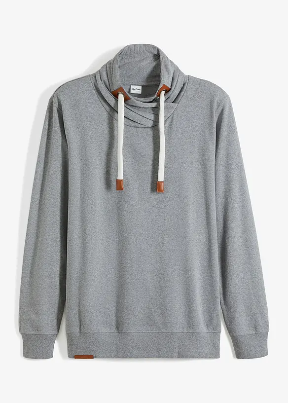 Schalkragen-Sweatshirt mit Lederimitat Details in grau von vorne - bonprix