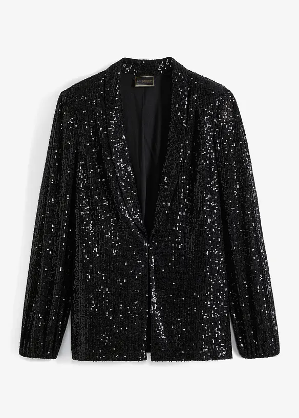 Blazer mit Pailetten in schwarz von vorne - bonprix