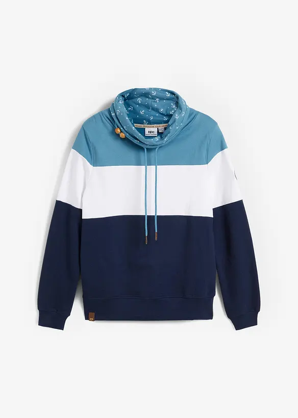 Sweatshirt mit bedrucktem Kragen aus reiner Baumwolle in blau von vorne - bonprix Sweatshirt mit bedrucktem Kragen aus reiner Baumwolle in blau von vorne - bonprix