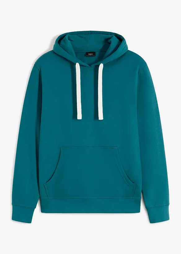 Hoodie aus reiner Baumwolle in petrol von vorne - bonprix