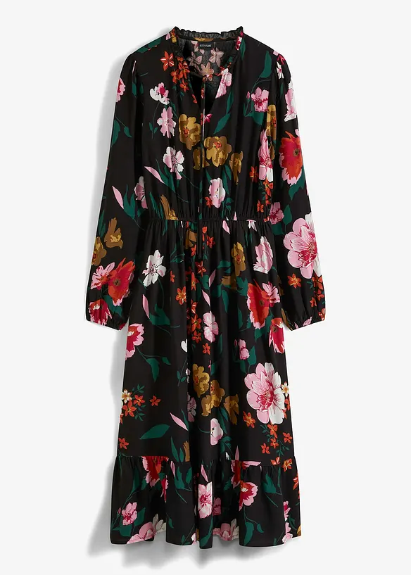 Midikleid aus fließender Viskose in schwarz von vorne - bonprix