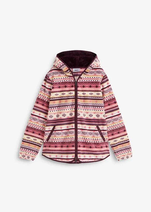 Kapuzen-Fleecejacke mit Norweger-Muster in weiß von vorne - bonprix