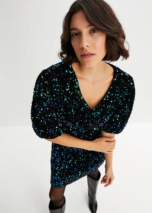Paillettenkleid in schwarz von vorne (Totalaufnahme) - bonprix