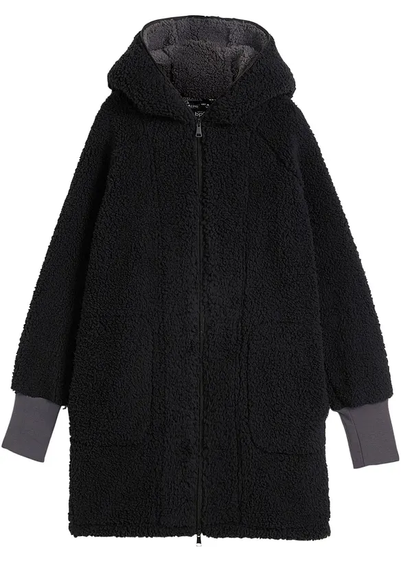 Teddy-Fleece Jacke in schwarz von vorne - bonprix
