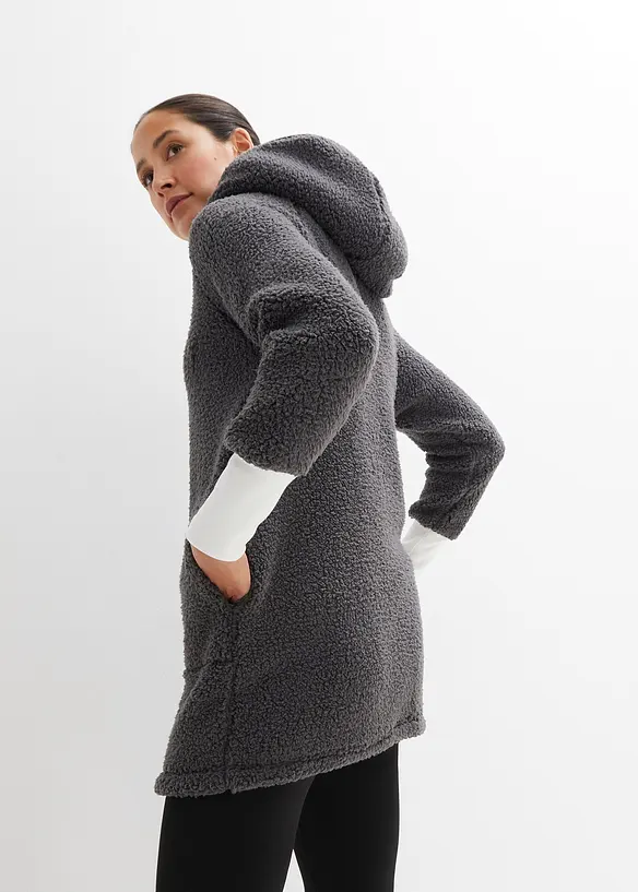 Teddy-Fleece Jacke in grau von hinten (im Anschnitt) - bonprix