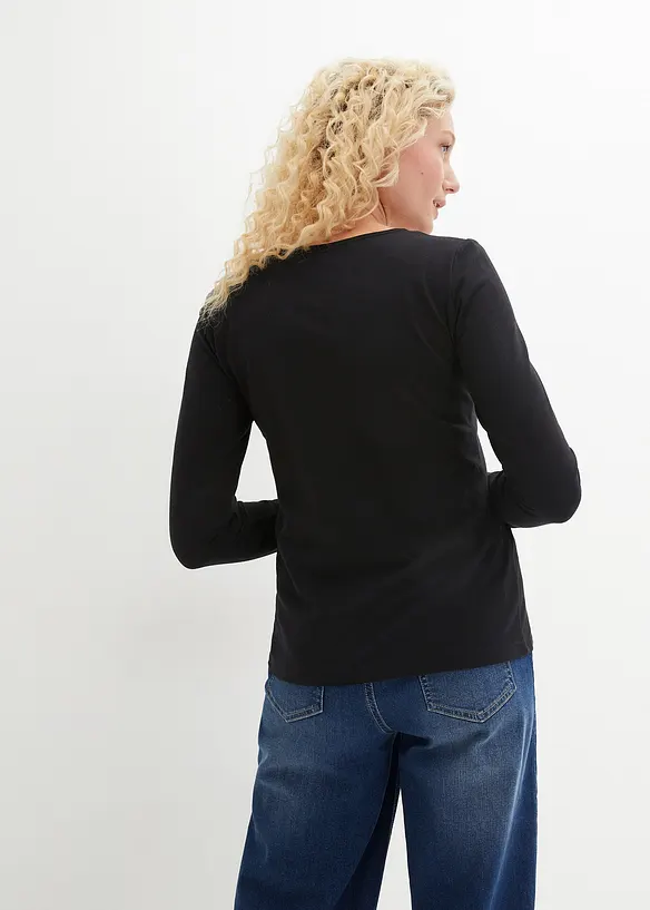 Langarmshirt (2er Pack) in schwarz von hinten (im Anschnitt) - bonprix