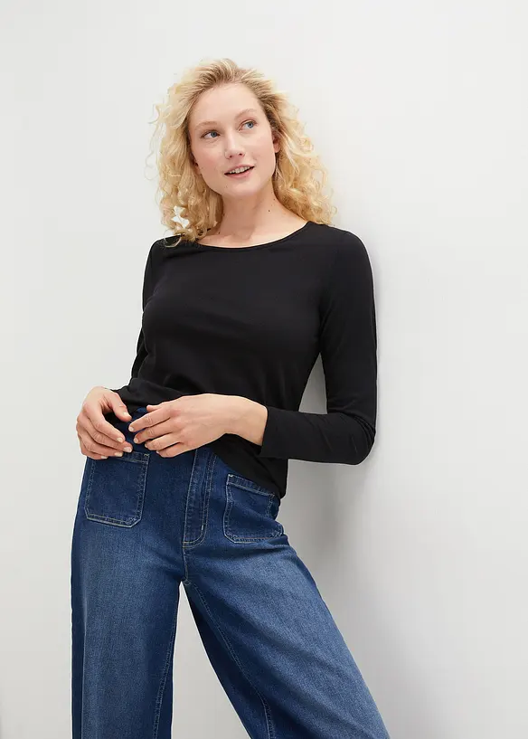 Langarmshirt (2er Pack) in schwarz von vorne (im Anschnitt) - bonprix